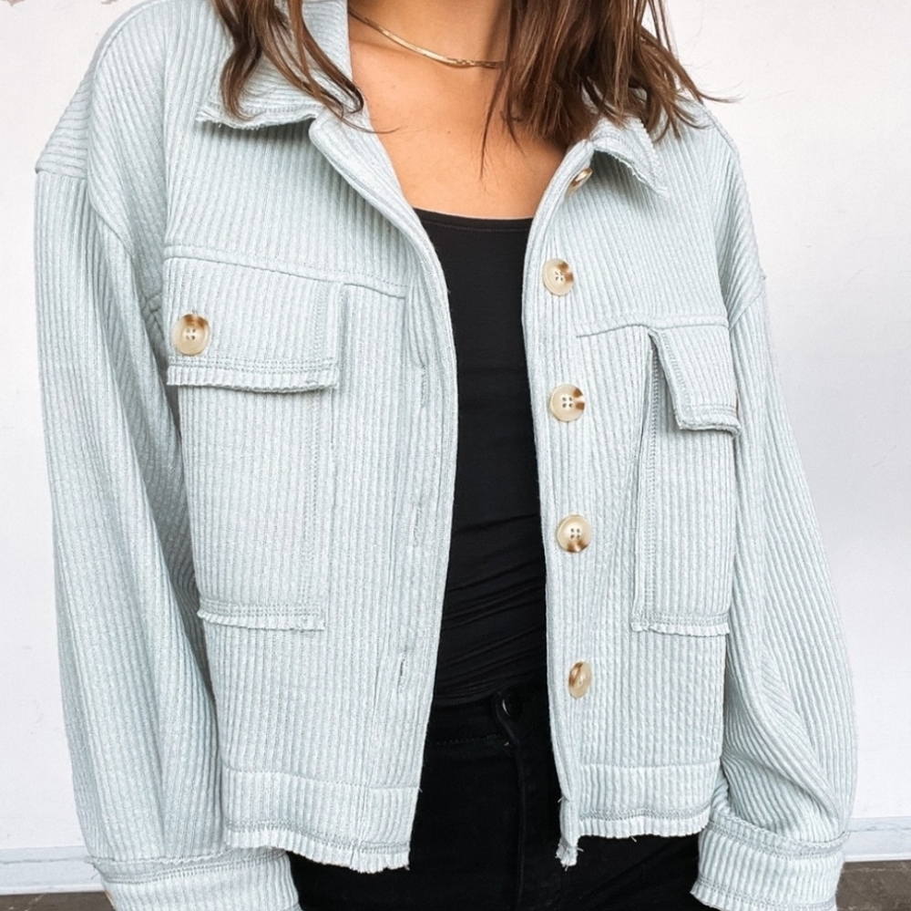 Blue Pepper  Reverse Stitch Crop Jacket Sz M  Blue - Picture 2 of 11